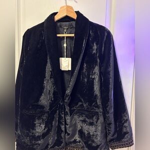 Romeo & Juliet Couture Black Velvet Blazer with Gold Trim